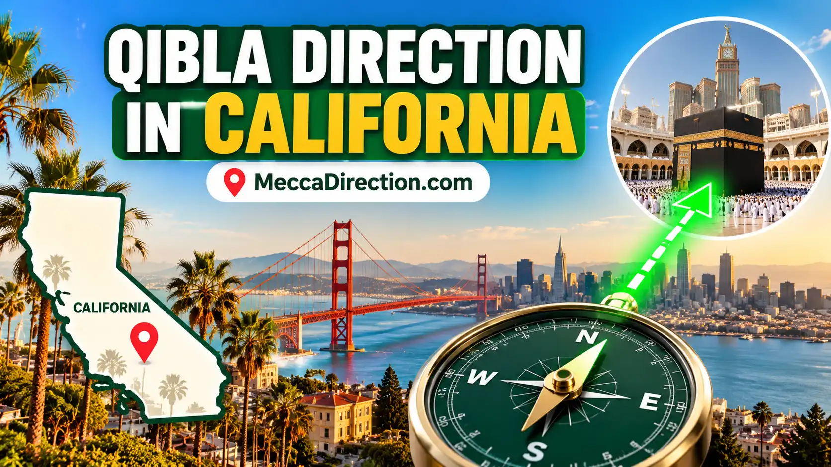 Qibla Direction in California | MeccaDirection